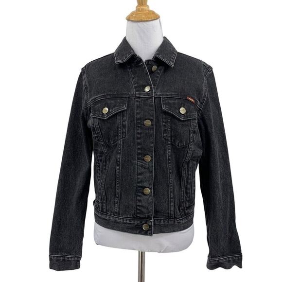 Wrangler Jacket Womens 8 Black Denim Cotton Button Cropped Pockets Fitted Jean - Picture 1 of 10
